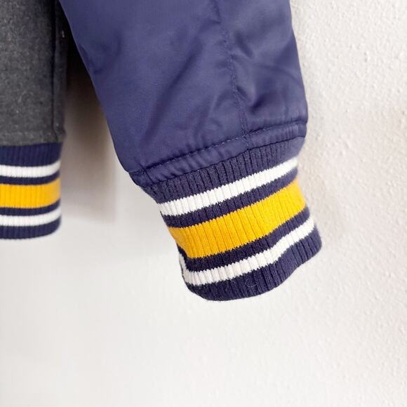 St Louis Blues Hockey Team Letter Jacket Style Youth Gray and Navy Front Snaps - Picture 7 of 12